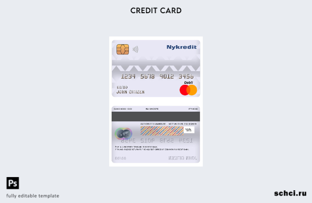 цифровая загрузка шаблона основной дебетовой карты банка Nykredit Дании